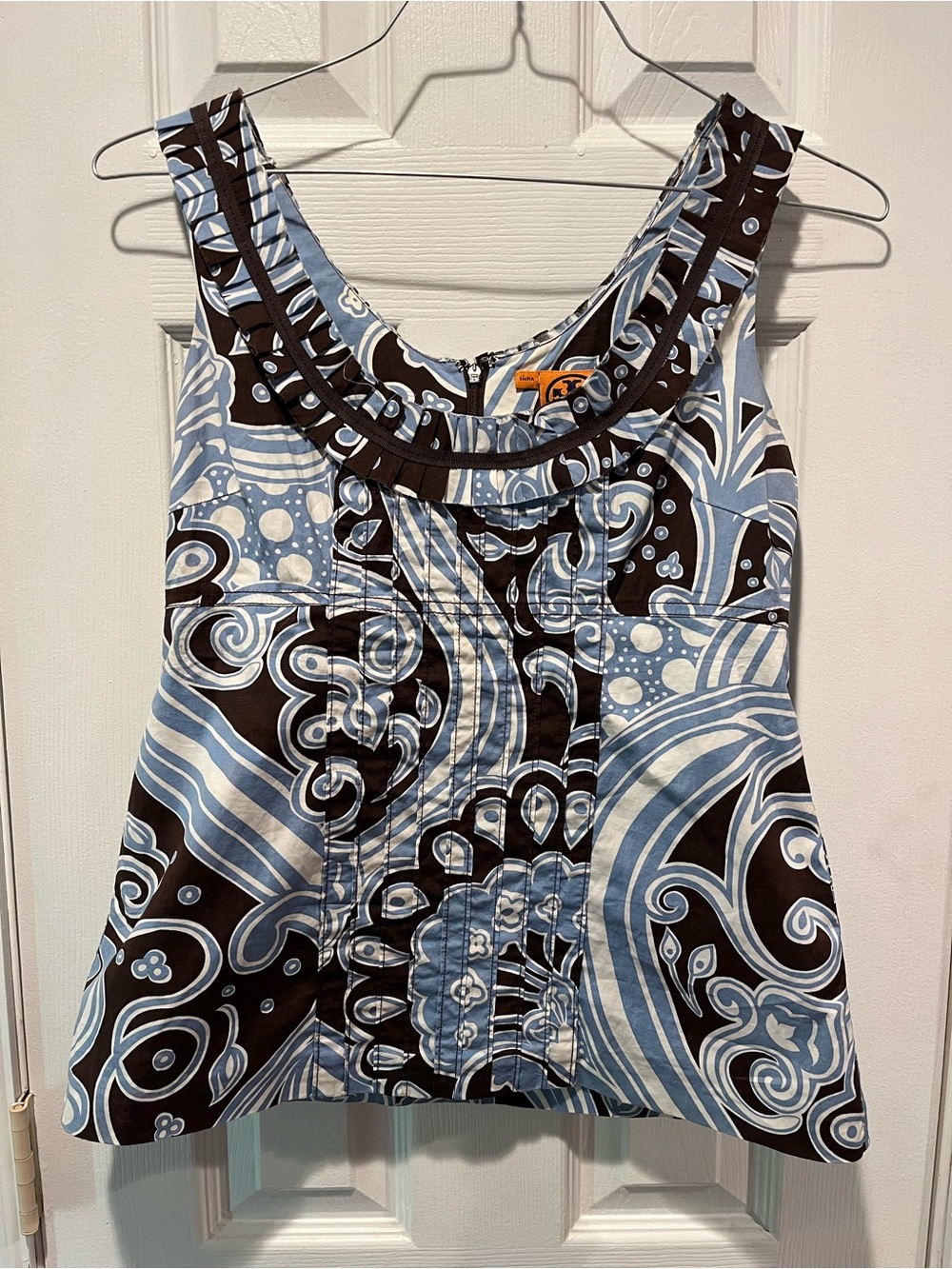 Y2K Tory Burch Brown and Blue Printed Sleeveless Tank